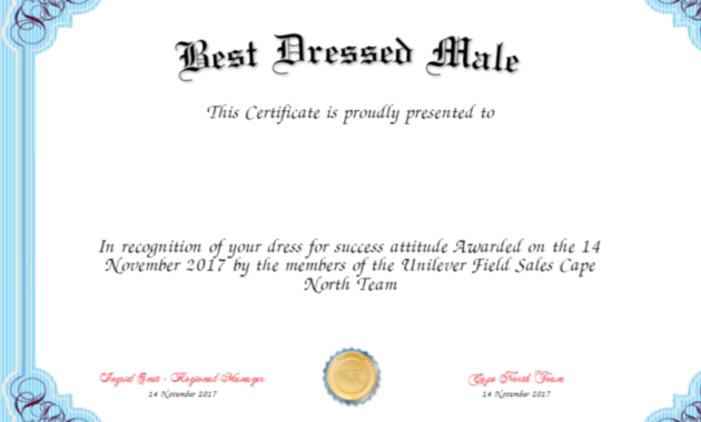 Fresh Best Dressed Certificate Pertaining To Fresh Best Dressed Certificate Templates