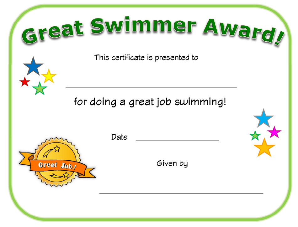 Great Swimmer Award Certificate Template Download Within New Swimming Certificate Templates Free