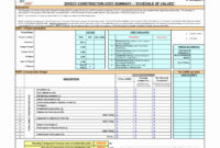 Home Building Cost Breakdown Spreadsheet With Construction Inside Cost Estimate Worksheet Template
