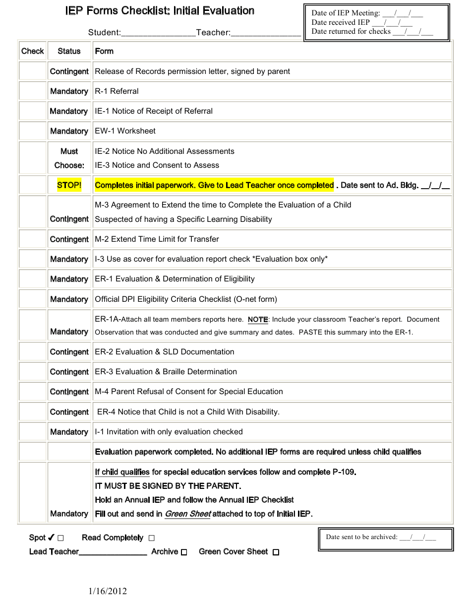 Iep Forms Checklist Template Download Printable Pdf In Fantastic Blank Iep Template