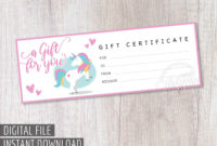 Kids Christmas Gift Certificate, Unicorn Printable Gift With Kids Gift Certificate Template