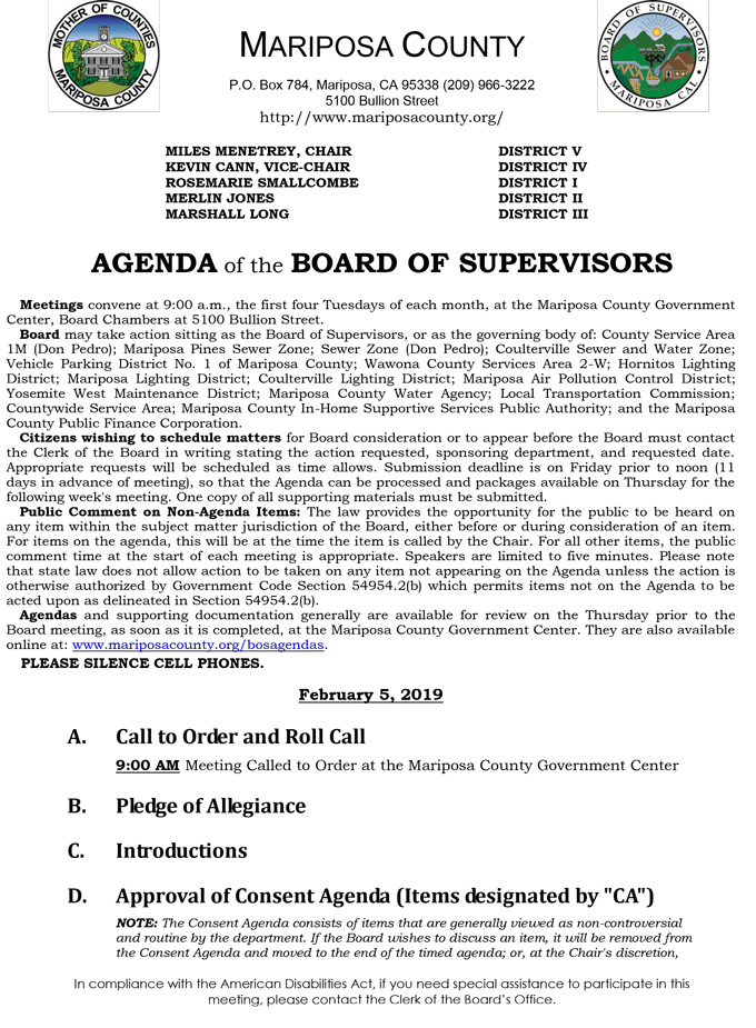 Mariposa County Board Of Supervisors Meeting Agenda For Intended For Infection Control Committee Meeting Agenda