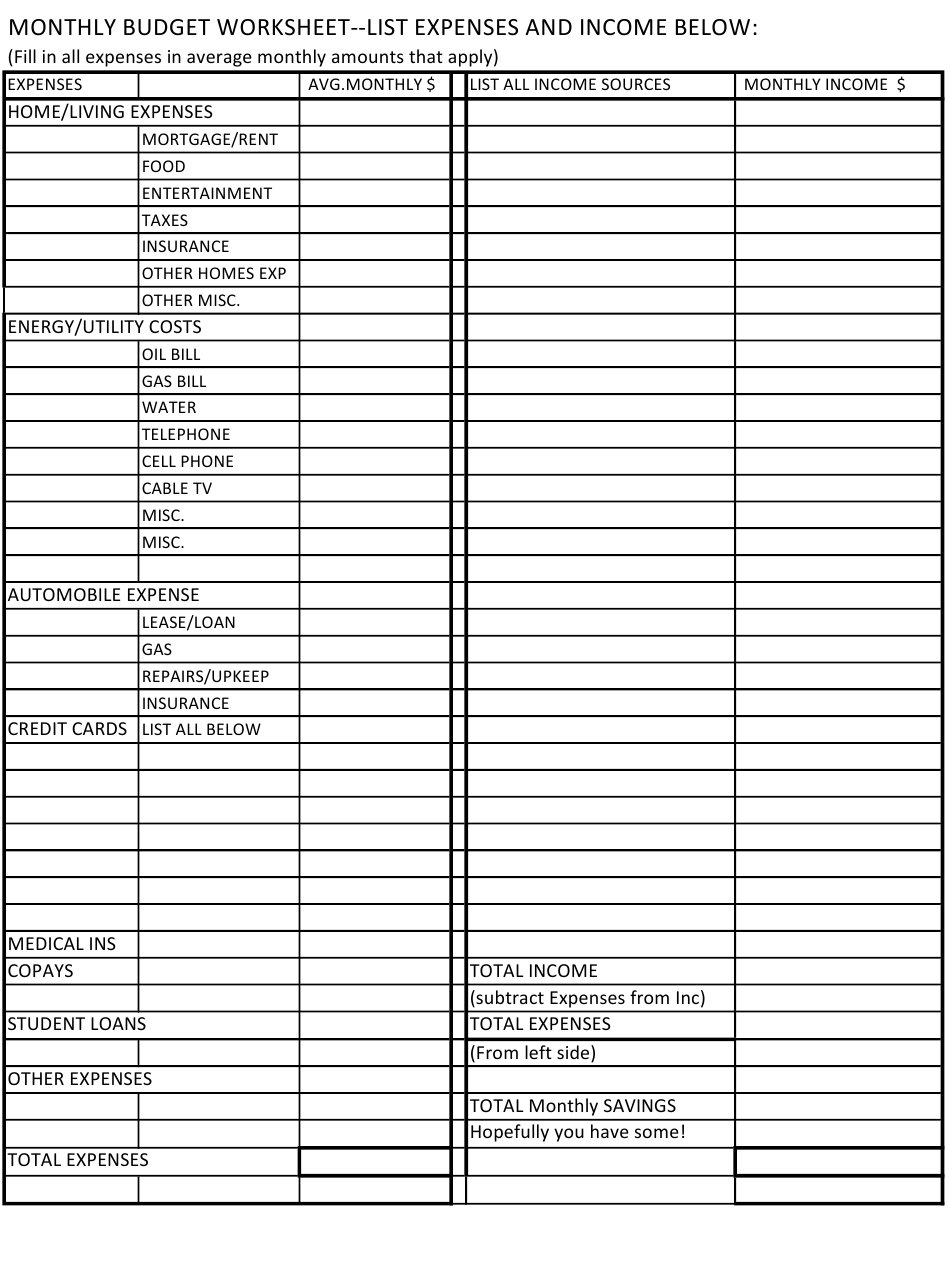 Monthly Budget Worksheet Template Download Printable Pdf Inside Cost Of Living Budget Template