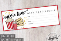 Movie Gift Certificate, Birthday Gift Certificate Throughout Kids Gift Certificate Template