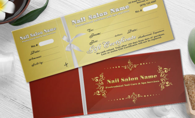 Nail Spa Gift Certificate &amp; Envelope Nsd Gct150 With Regard To Salon Gift Certificate