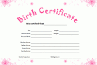 Official Birth Certificate Template (3 Pertaining To Girl Birth Certificate Template