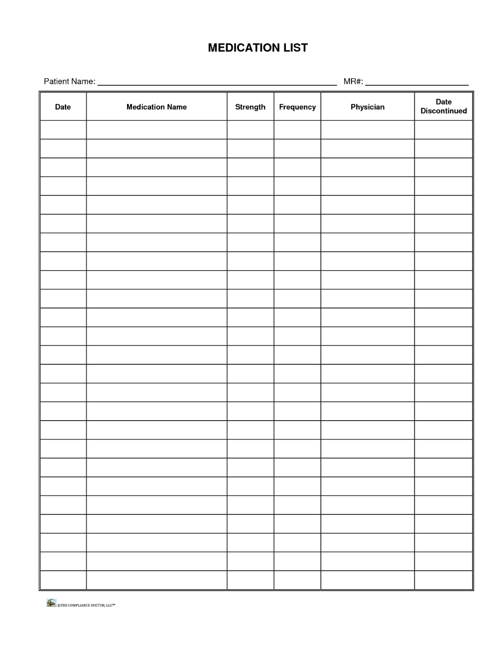 Patient Medication List Template | Medication List Regarding Blank Prescription Form Template