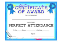 Perfect Attendance Certificate Template (4) Templates Within Printable Perfect Attendance Certificate Template
