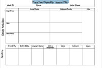 Preschool Weekly Lesson Plan Template Throughout Blank Preschool Lesson Plan Template