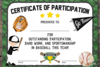 Printable Baseball Participation Certificate Sports Award With Fantastic Baseball Achievement Certificates