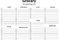 Printable Grocery List Template Blank Shopping List In With Regard To Blank Grocery Shopping List Template