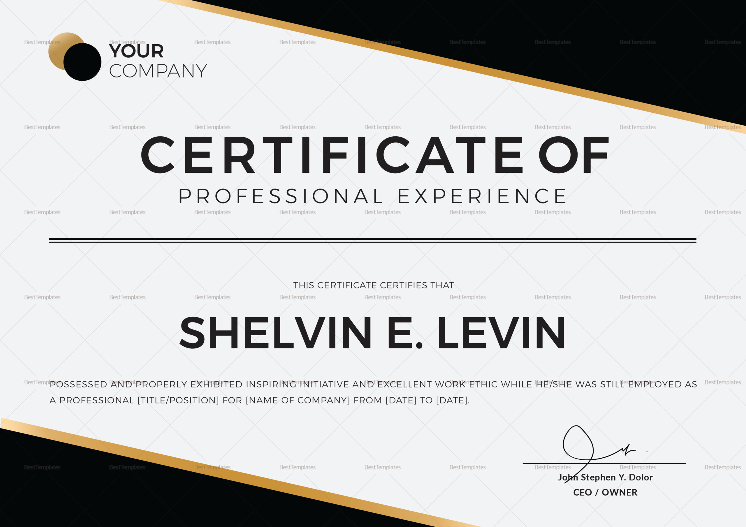 Professional Experience Certificate Template In Psd, Word Pertaining To Fantastic Certificate Template For Pages