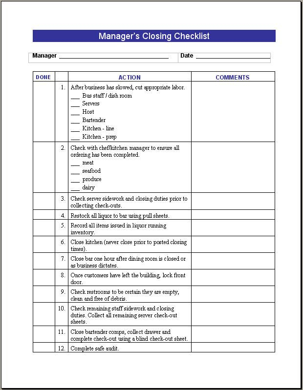 Restaurant Manager Checklist Template Jurjur In Restaurant Manager Meeting Agenda