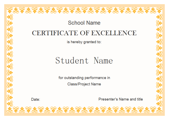 Student Excellent Award Golden Template | Blank Certificates With Regard To Academic Award Certificate Template