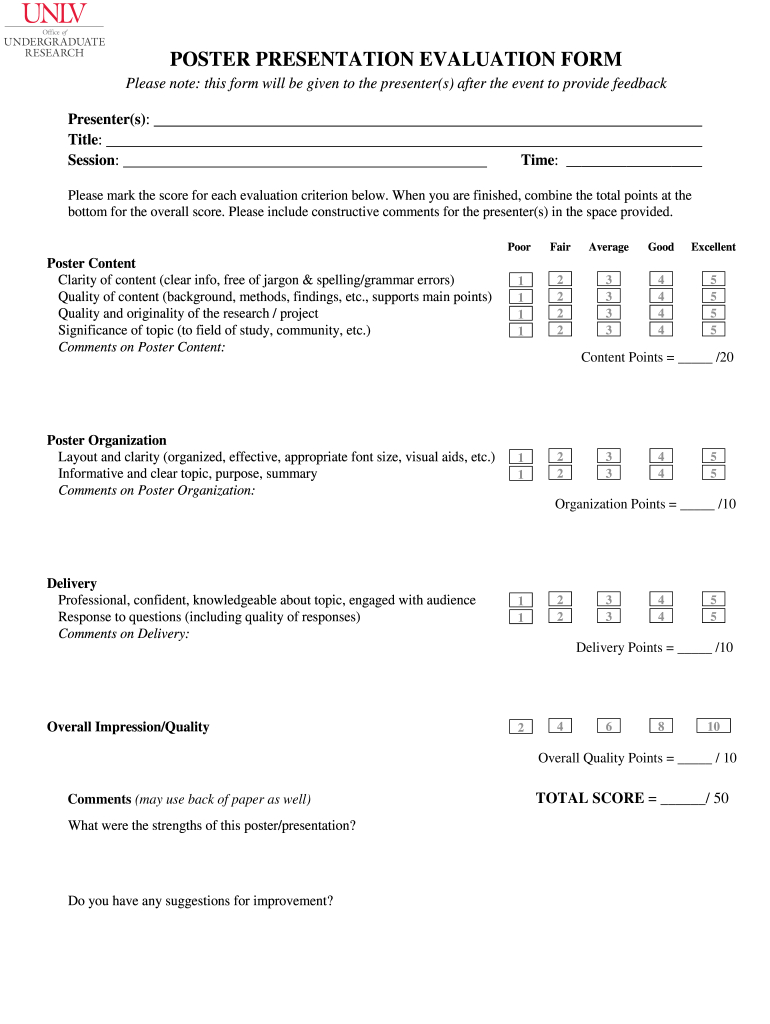 Unlv Poster Presentation Evaluation Form Fill And Sign With Regard To Fascinating Presentation Evaluation Form Templates