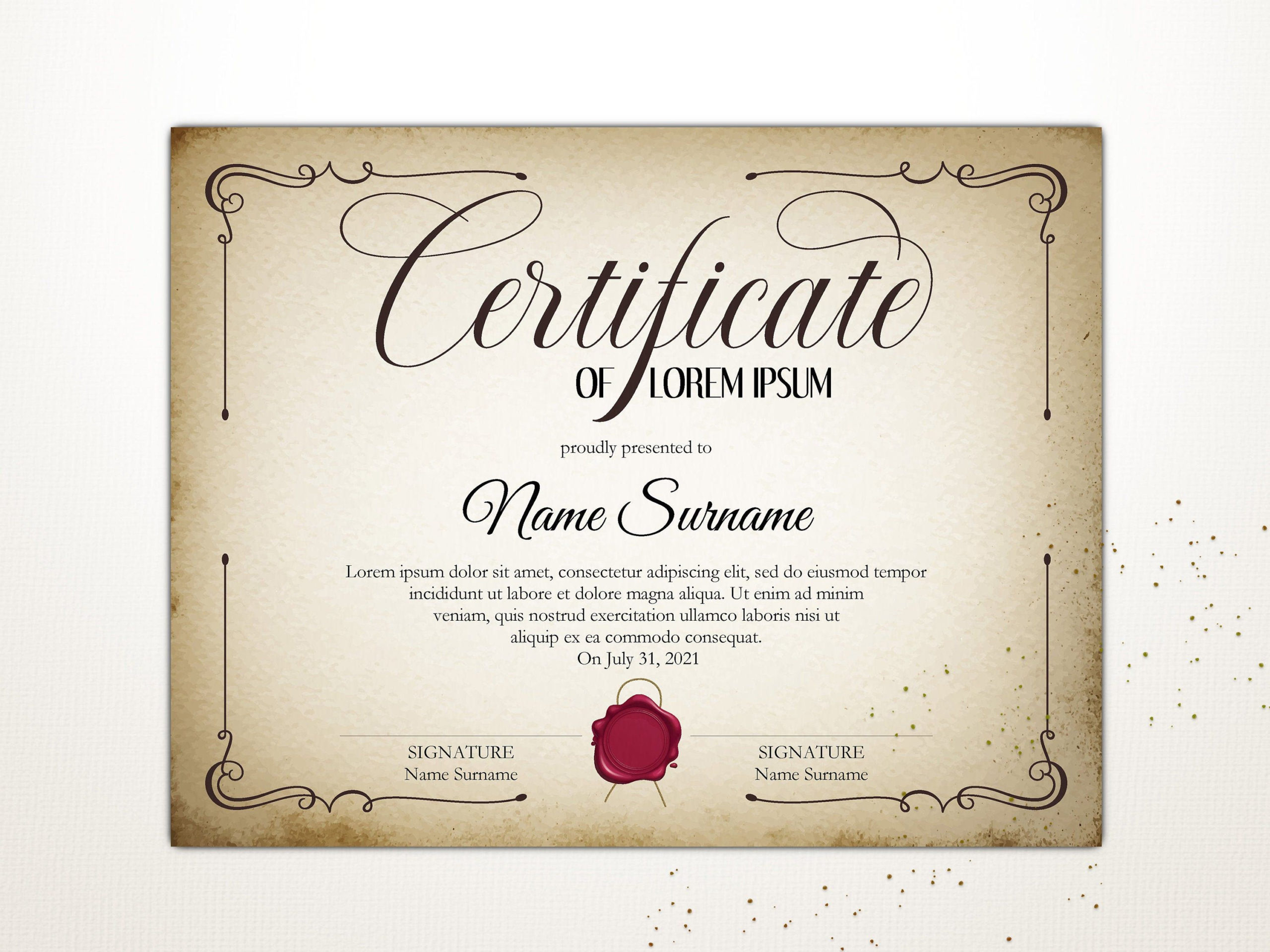Vintage Certificate Template, Editable Certificate Throughout Editable Stock Certificate Template