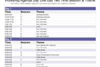 Workshop Agenda Day One Day Two Time Session And Theme Inside Amazing Workshop Agenda Template