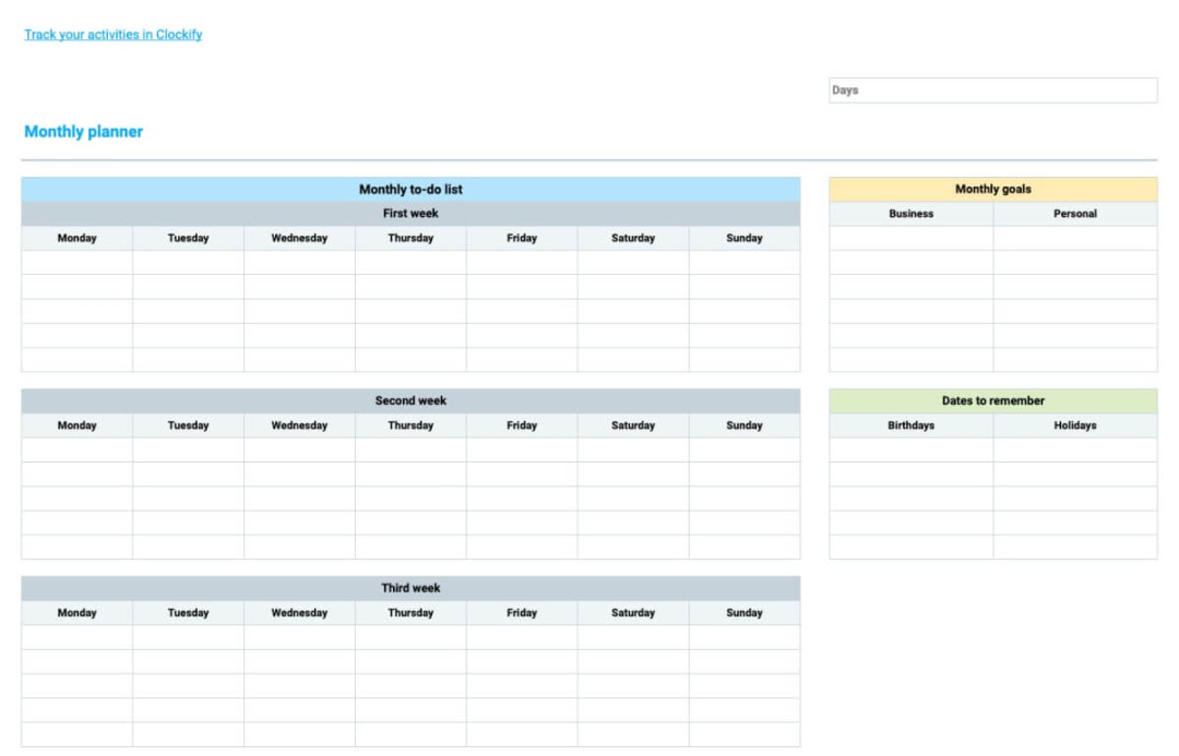 FREE Online Planner Templates - Clockify