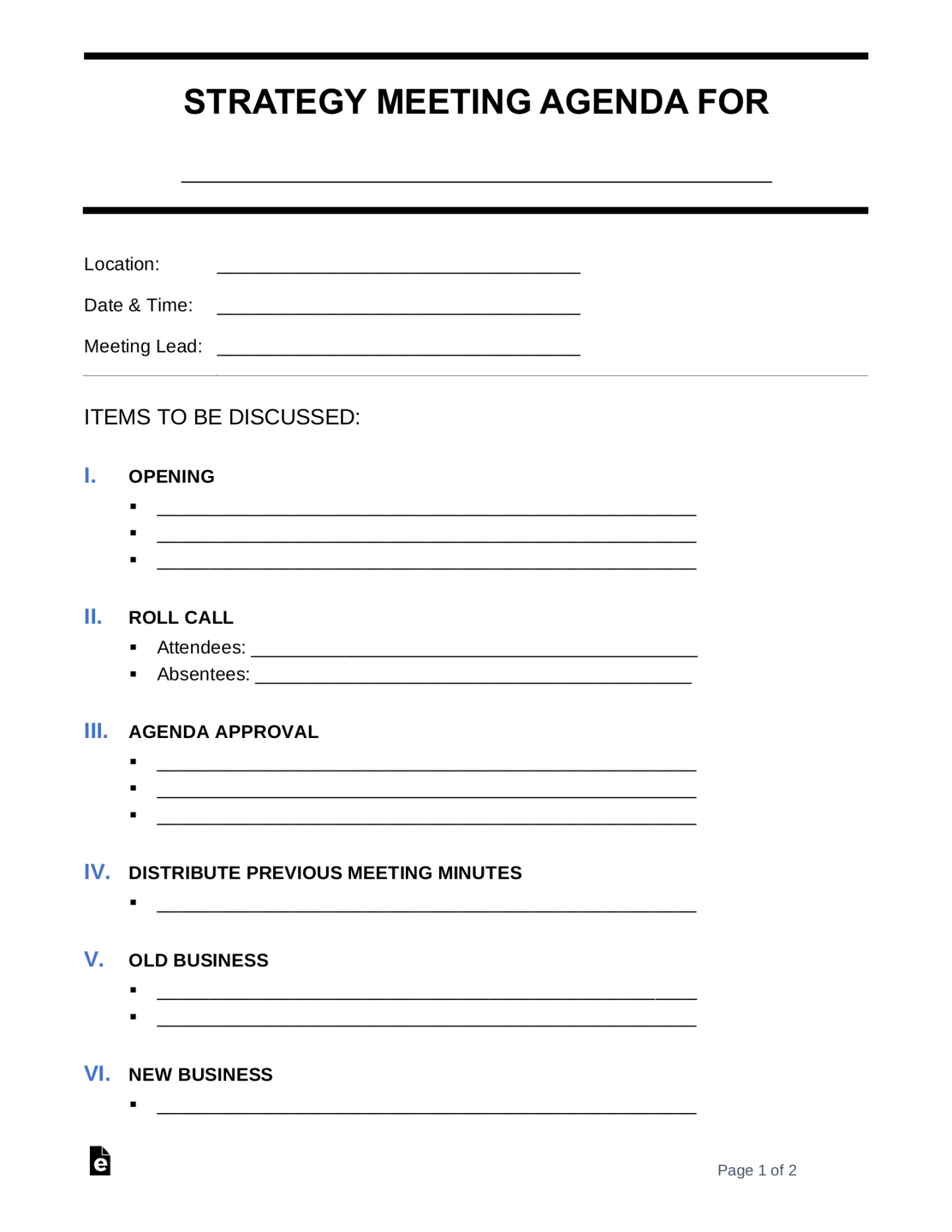 Free Strategy Meeting Agenda Template - PDF  Word – eForms