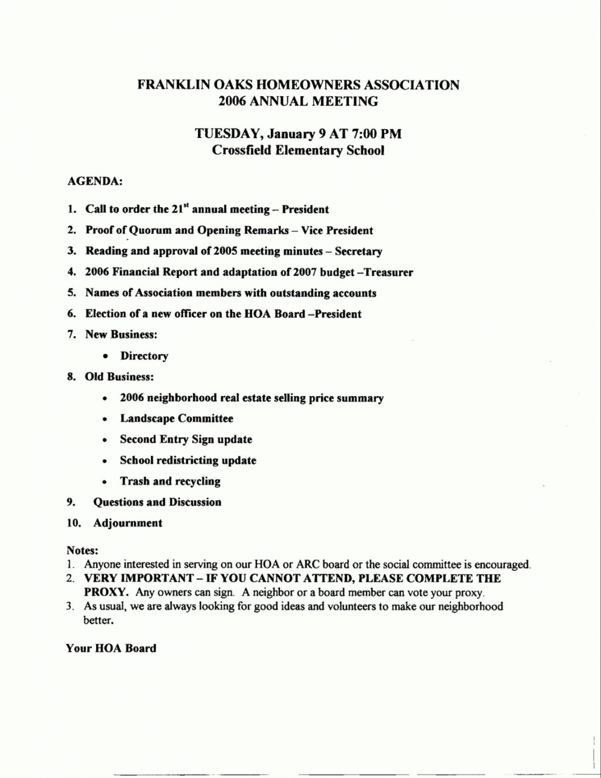 Homeowners Association Meeting Agenda Template