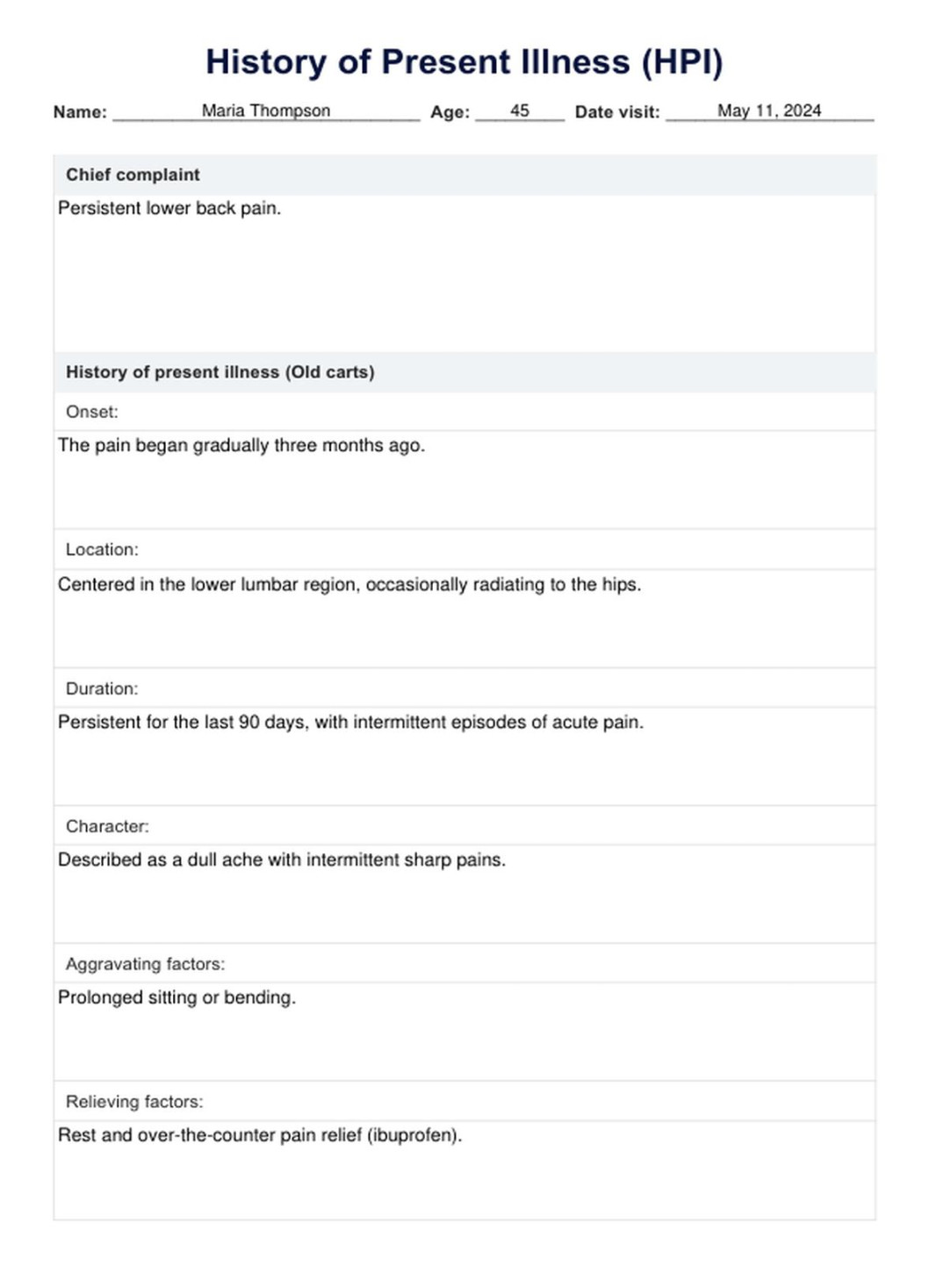 HPI template & Example  Free PDF Download