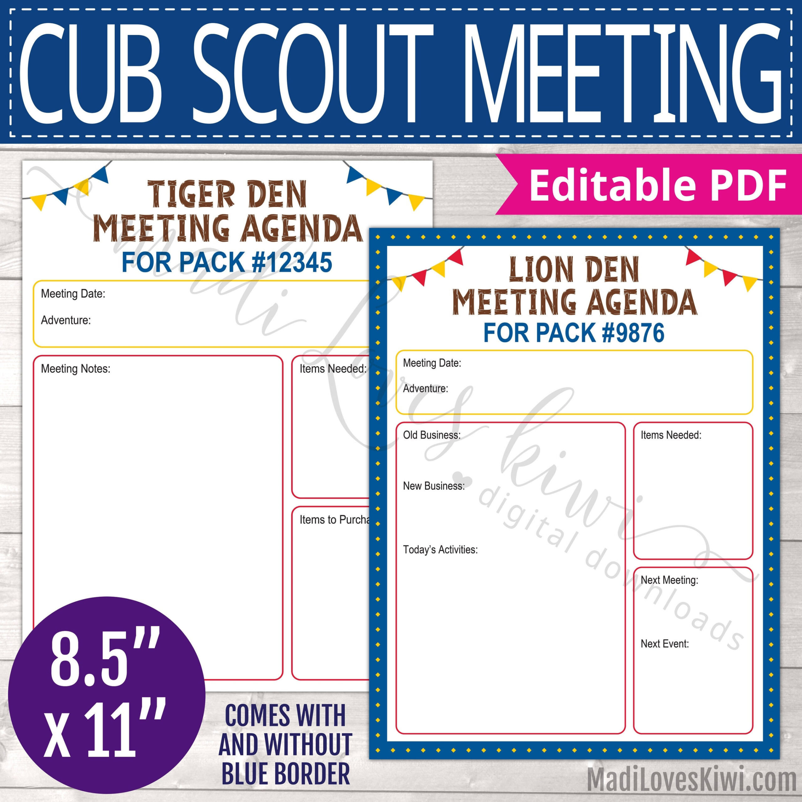 Printable Cub Scout Meeting Agenda, Editable Pack Leader Planner