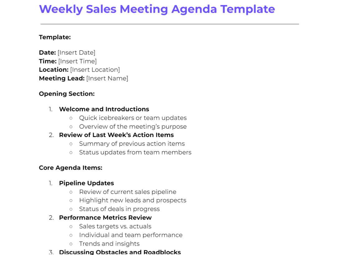 Sales Meeting Agenda (Word & Google Docs Template)